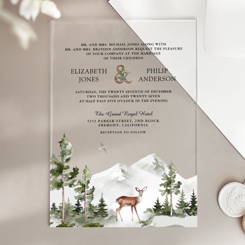 Watercolor Mountain Forest Deer Wedding