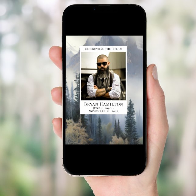 Watercolor Mountain Forest Funeral Program (Front Digital)