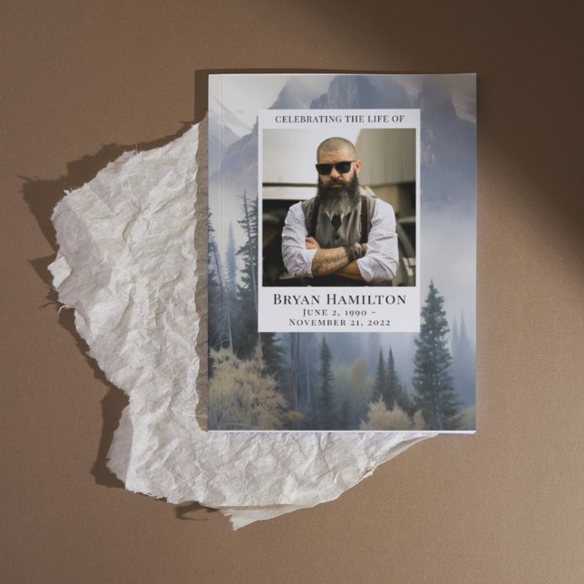 Watercolor Mountain Forest Funeral Program (Creator Uploaded)
