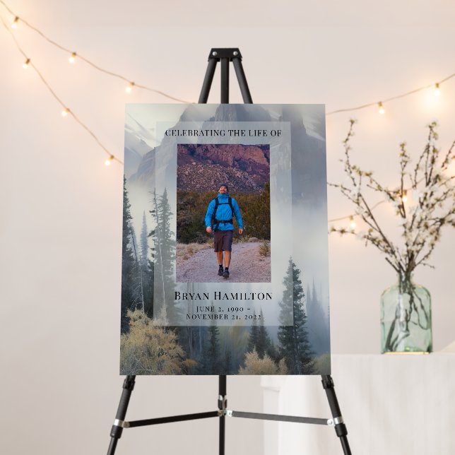 Watercolor Mountain Forest Funeral Sign (In Situ (Stand))