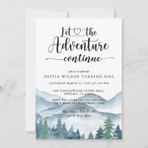 Watercolor Mountain Forest Girl First Birthday Invitation