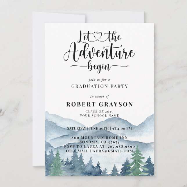 Watercolor Mountain Forest Graduation Party Invitation (Front)