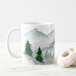 Watercolor Mountain Forest Landscape Ceramic Coffee Mug