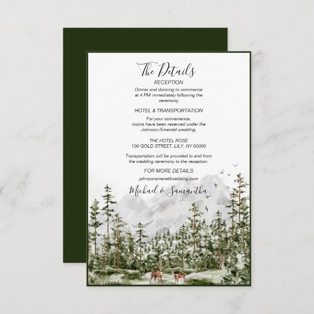 Watercolor Mountain Forest Rustic Wedding Enclosure Card (Front/Back)