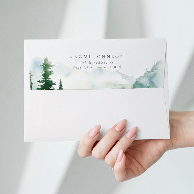 Watercolor Mountain Forest Rustic Wedding Envelope (Watercolor Mountain Forest Rustic Wedding Envelope)