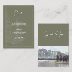 Watercolor Mountain Forest Trees Lake Details Enclosure Card