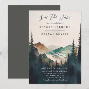 Watercolor Mountain Forest Wedding Save the Date Invitation