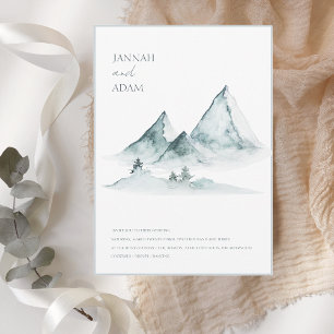Watercolor Mountain Green and White Wedding Invitation