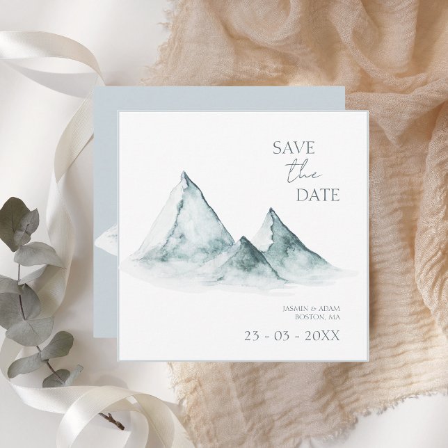 Watercolor Mountain Green Winter Save the Date (Creator Uploaded)