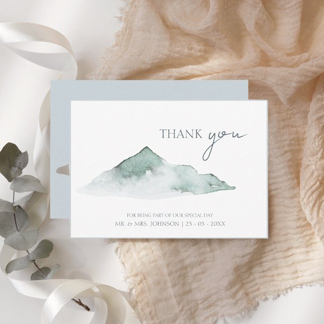 Watercolor Mountain Green Winter Wedding Thank You (Creator Uploaded)