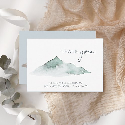 Watercolor Mountain Green Winter Wedding Thank You Card