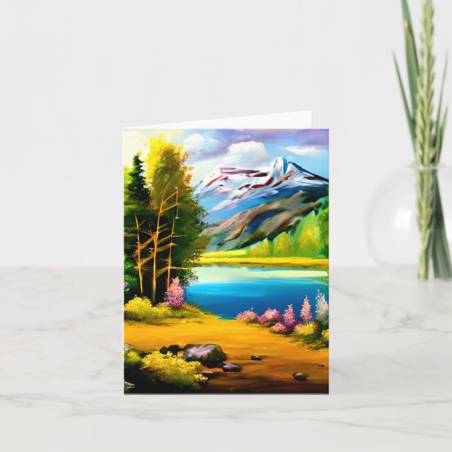 Watercolor mountain lake customizable card (Front)