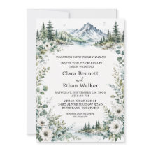 Watercolor Mountain Lake Forest Wedding