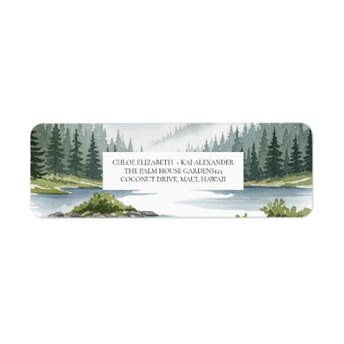 Watercolor Mountain Lake Forest Wedding Return  Label