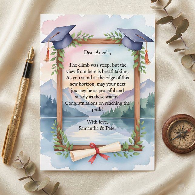 Watercolor Mountain Lake Journey Graduation Card (Creator Uploaded)