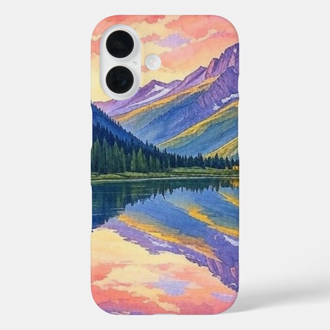 Watercolor Mountain Lake Landscape  Case-Mate iPhone Case (Back)