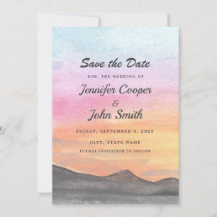 Watercolor Mountain Lake View Wedding Save The Date