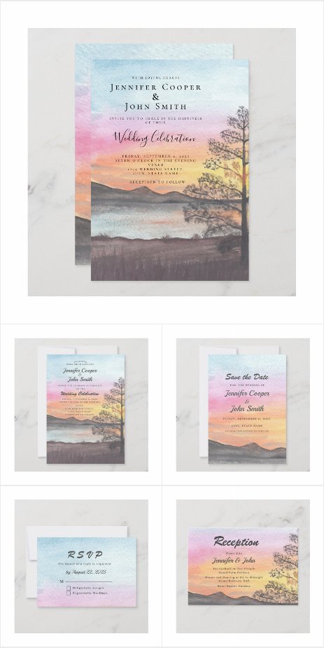 Watercolor Mountain Lake View Wedding Suite