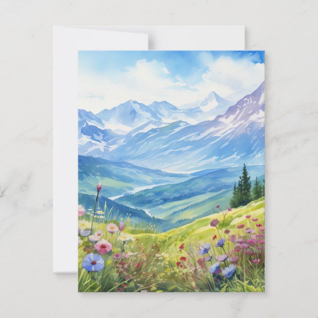 Watercolor Mountain Landscape Background Note Card (Front)