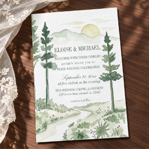 Watercolor Mountain Landscape Evergreen Wedding Invitation