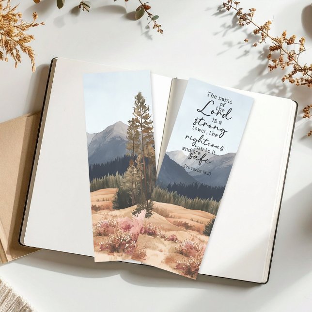 Watercolor Mountain Landscape Proverbs 18:10 Bookmarks (Creator Uploaded)
