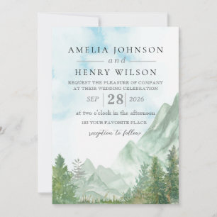 Watercolor Mountain Landscape Wedding Invitation