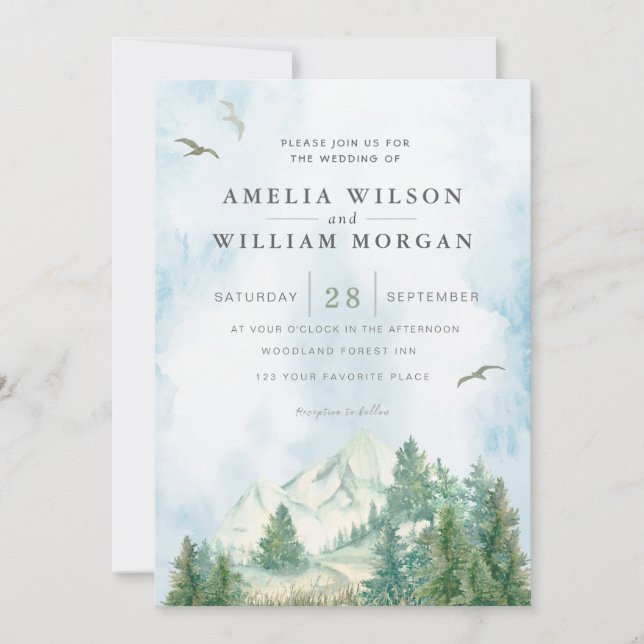 Watercolor Mountain Landscape Wedding Invitation (Front)