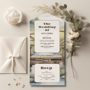 Watercolor Mountain Meadow Wedding All In One Invitation