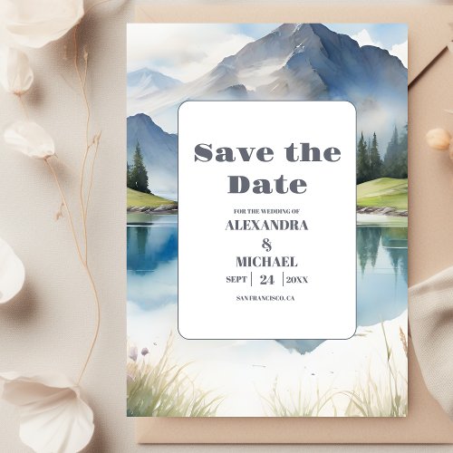 Watercolor Mountain Meadow Wedding Save The Date