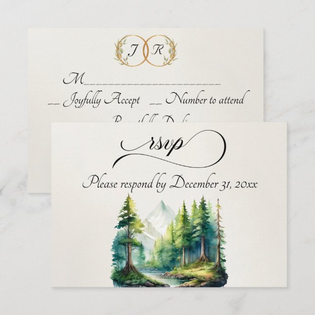 Watercolor Mountain & Monogram RSVP Card (Front/Back)