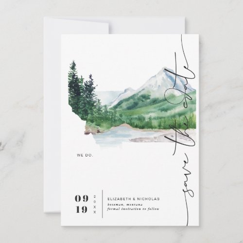 Watercolor Mountain  Montana Map Save the Date