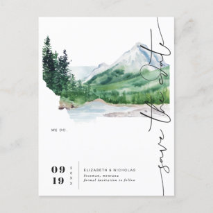 Watercolor Mountain   Montana Map Save the Date Announcement Postcard