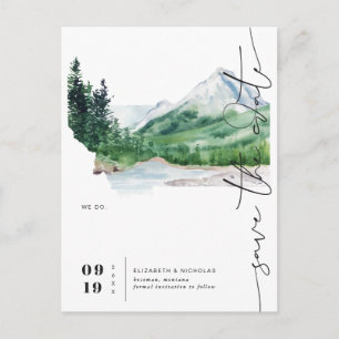 Watercolor Mountain   Montana Map Save the Date Announcement Postcard