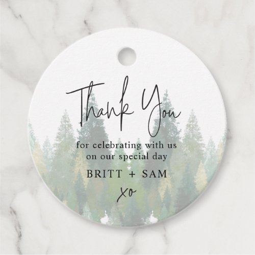 Watercolor Mountain Pine Tree Nature Wedding Favor Tags
