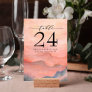 Watercolor Mountain Rustic Coral Sunset Table Number