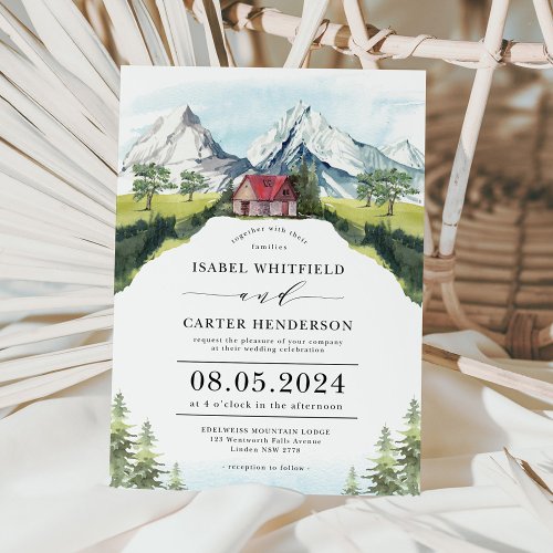 Watercolor Mountain Rustic Forest Wedding Invitati Invitation