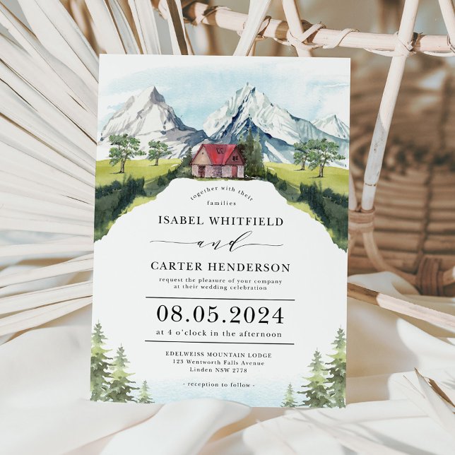 Watercolor Mountain Rustic Forest Wedding Invitati Invitation (Creator Uploaded)