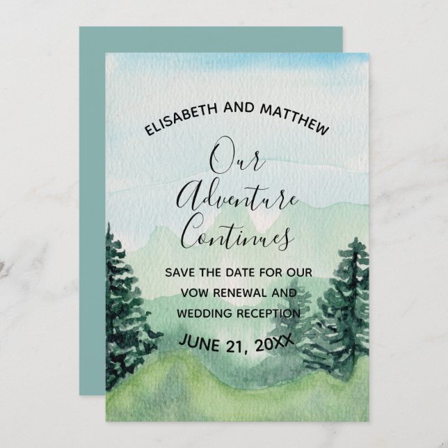 Watercolor Mountain Save the Date Invitation (Front/Back)