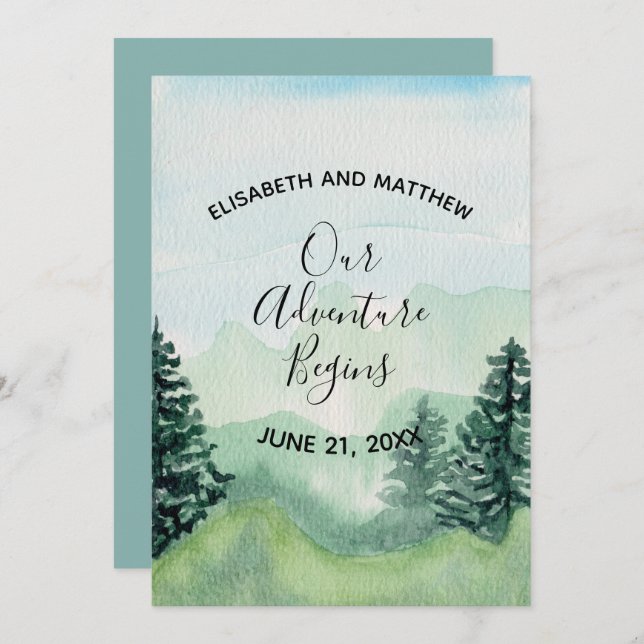 Watercolor Mountain Save the Date Invitation (Front/Back)