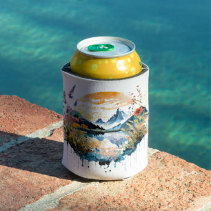 Watercolor mountain scene can cooler