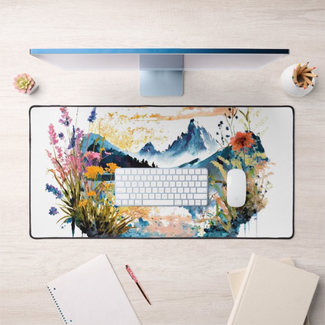 Watercolor mountain scene desk mat (Office 1)