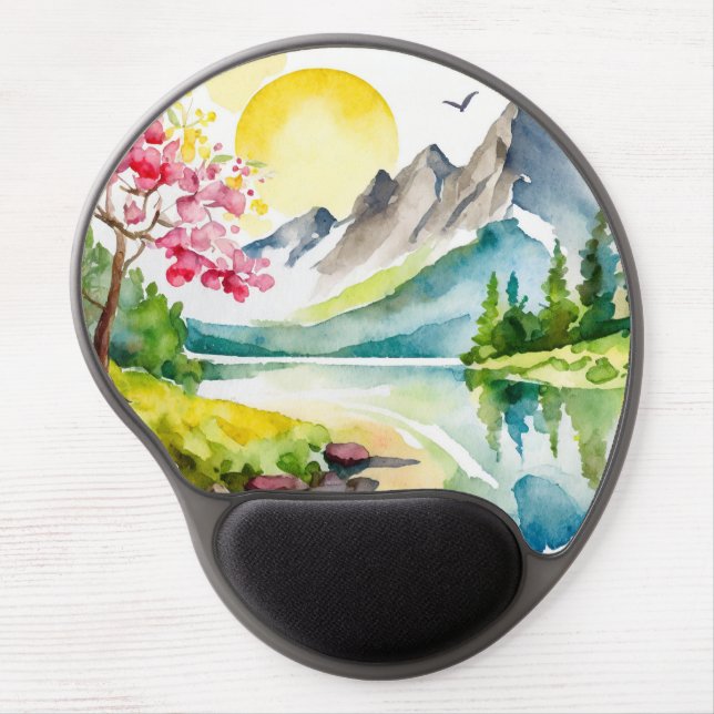 Watercolor mountain scene gel mouse pad (Front)