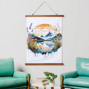 Watercolor mountain scene hanging tapestry