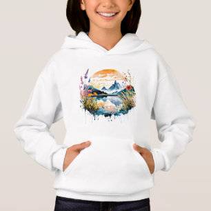Watercolor mountain scene hoodie
