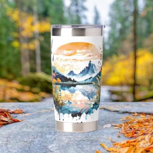 Watercolor mountain scene insulated tumbler