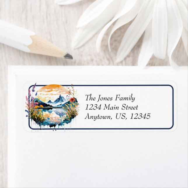 Watercolor mountain scene label (Insitu)