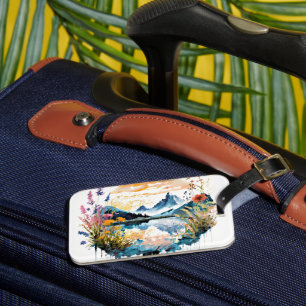 Watercolor mountain scene luggage tag