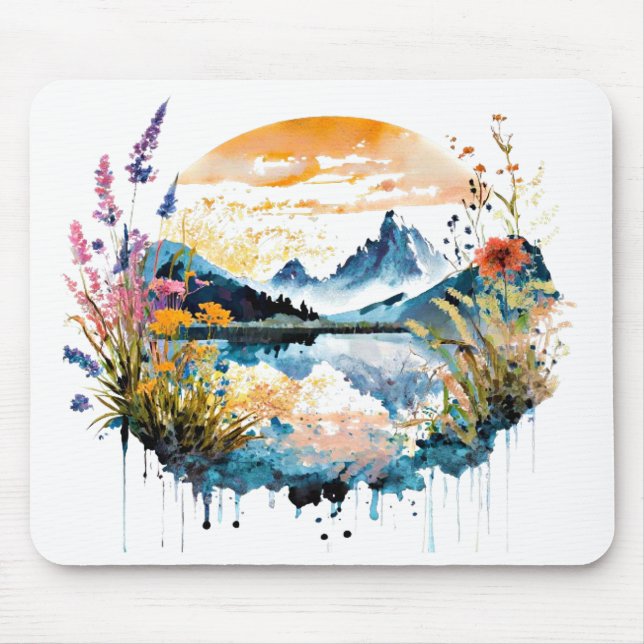 Watercolor mountain scene mouse pad (Front)