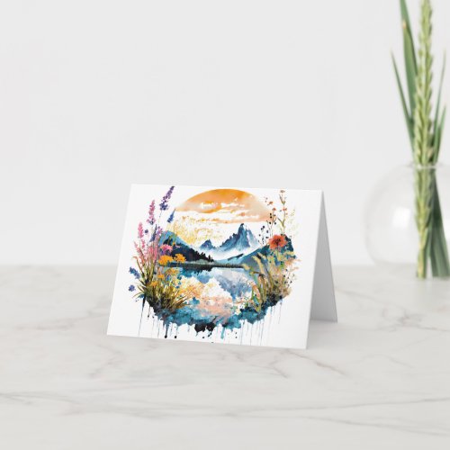 Watercolor mountain scene note card