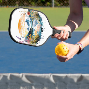 Watercolor mountain scene pickleball paddle